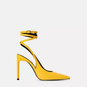 ZARA YELLOW FAUX PATENT LEATHER SLINGBACK COURT SHOES HEELS REF.7204/001